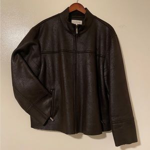 Calvin Klein brown suede pleather faux shearling lined jacket